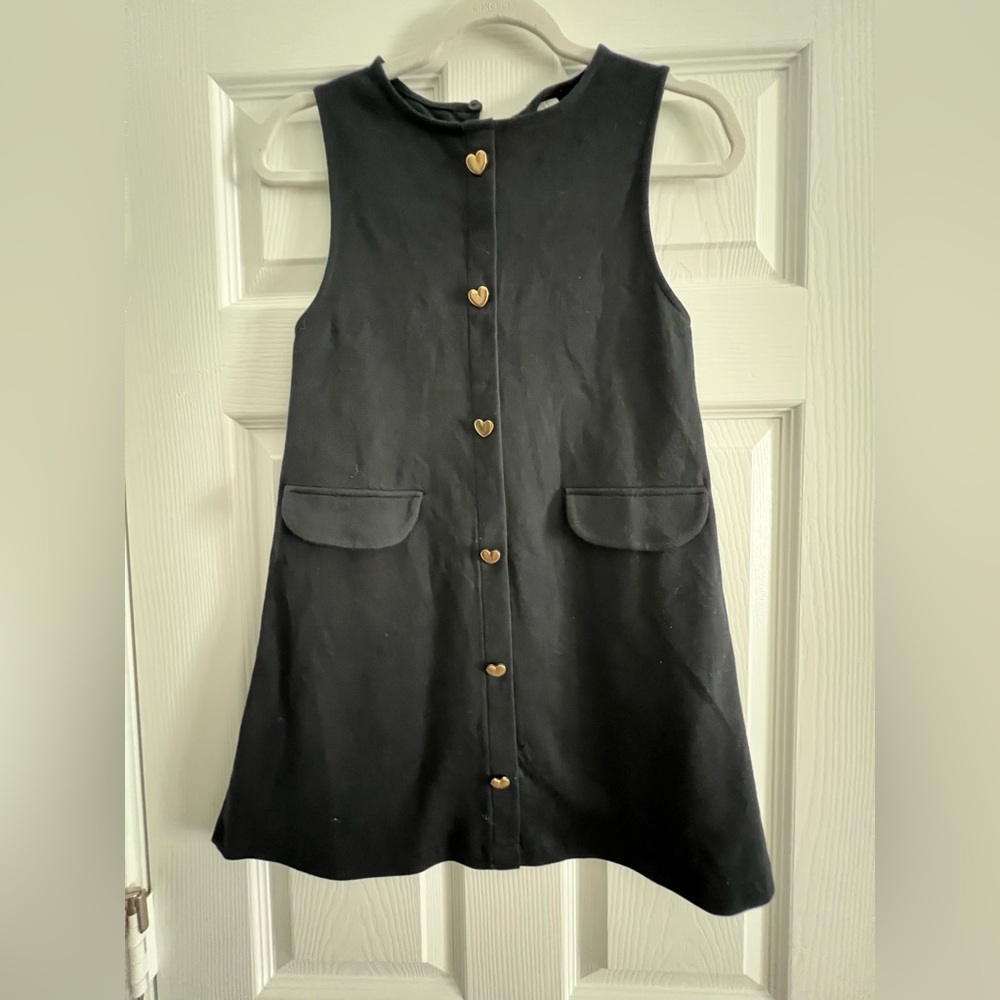 Navy Blue Sleeveless Dress with Gold Heart Buttons